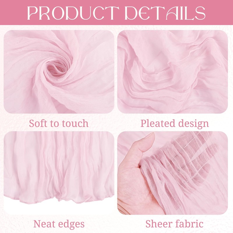 6 Pack Light Pink Cheesecloth Table Runner, 10Ft Boho Gauze