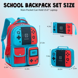dwgweg Backpack for Boys 3-in-1 Backpack with Lunch Box Set Gaming Bookbag stylish kids travel backpack for boys 6-18 Kids Junior High School Primary School Back pack (Red-blue-set)