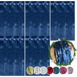 SRVertex 5-Pack Dark Blue Christmas Foil Lametta Hanging Decorations, 50cm Tinsel Strands for Xmas Tree, Wall Decor, New Year, Birthday Party, Wedding, Holiday Celebrations