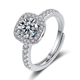 GMEDRIDAS Silver Rings for Women Adjustable Ladies Rings,White Square Cubic Zirconia Birthstone Thumb Ring Wedding Rings Engagement Rings Gift for Women