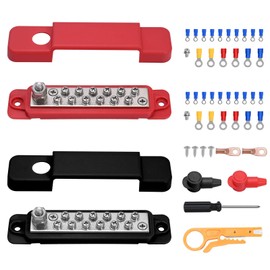 2 PCS 180A 12-48V Bus Bar, 12 Terminal Distribution BusBar Block with Cover, 32 Wire Lugs, Heavy Duty Stainless Steel Distribution Block Terminal Block for Boat, Marine, Car Audio, RV, Solar System