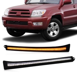 Switchback White/Amber LED Front Side Marker Headlight DRL Amber Sequential Turn Signal light Feature Compatible with Toyota 4Runner 2003-2005 Replacement Front Bumper Trim