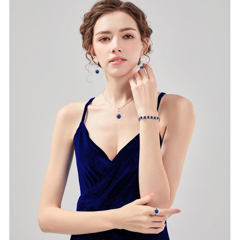 LMXXVJ Created Blue Sapphire Jewelry Set for Women - Blue