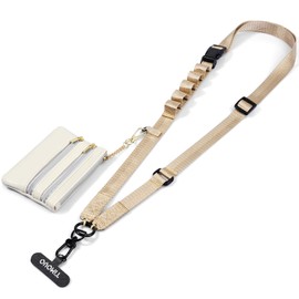 TiMOVO Clip and Go Phone Strap with Leather Wallet, Phone Lanyard Crossbody with Detachable Zippered Pouch Adjustable Strap for Phones, Khaki