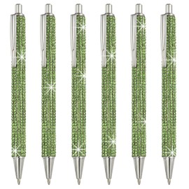 PATIKIL Rhinestone Metal Ballpoint Pen, 6 Pack Crystal Diamond Pens Black Ink 1.0mm Point Sparkly for Women Gift Office Note Taking Journaling, Green