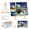 SENQAO Framed Paint by Numbers Kit for Adults, Christmas Night, Acrylic on Canvas, 7.8x11.8 inches, Wooden Easel Included