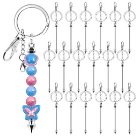 CXIIPOL 18 Pack Beadable Keychains Bars DIY Blank Beadable Keychains Metal Beaded Keychain Sliver Beads Keychain Making Kit for DIY Crafts Supplies Jewelry Making Gift
