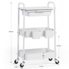 KINGRACK 3 Tier Metal Rolling Cart with Drawer, White Utility