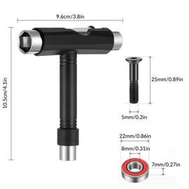 YEYIT Pack of 20 Multifunctional Skateboard Tool, 8 Pieces 608 RS Skateboard Ball Bearings, T Tool Skate Tool with Phillips Screwdriver Type L, 10 Pieces Skateboard Attachment Screws