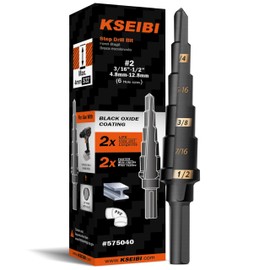 KSEIBI #2 HSS Step Drill Bit Set 3/16-1/2" with 3/8 Shank - Black Oxide Finish for Metal, Wood, Plastic Drilling - Durable, Precision Multi-Sized Bits with 3-Flat Shank 575040