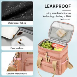 YAKUNCL Insulated Lunch Bag for Women/Men 16L Lunch Bag, Expandable Cooler Bag, Reusable Adult Lunch Box, Leak Proof Lunch Tote with Adjustable Shoulder Strap, Suitable for Work, Travel (Black)