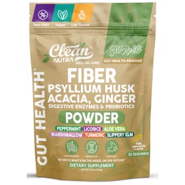 GutResto Fiber Supplement Psyllium Husk Powder Ginger Digestive Enzymes Probiotic Peppermint Licorice Aloe Vera Marshmallow Root Turmeric Supplement Slippery Elm Gut Health Prebiotics by Clean Nutra