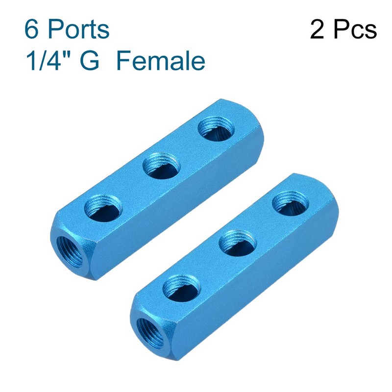 sourcing map G1/4 Thread 6 Ports 3 Way Manifold Block