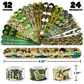 BOIKOKY 60 PCS Army Party Favors Set - 36 Temporary Tattoos & 24 Slap Bracelets for Kids, Perfect for Army-Themed Birthday Supplies, Classroom Rewards and Military Party Decorations