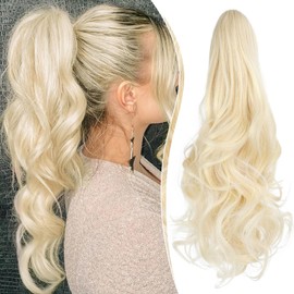 Felendy Ponytail Extension Claw 18" Light Blonde Curly Wavy Clip in Hairpiece One Piece A Jaw Long Pony Tails for Women