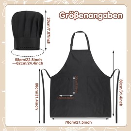 Livdouyu Chef's Hat and Apron Set, Adjustable High Cooking Apron, Waterproof Kitchen Baking Apron with Two Pockets and Elastic Chef's Hat for Men and Women for Home Kitchen (Black)