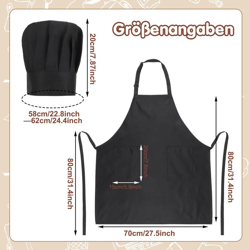 Livdouyu Chef's Hat and Apron Set, Adjustable High Cooking Apron,
