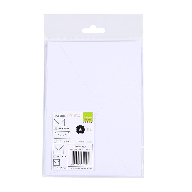 Vaessen Creative Envelopes, Small Rectangular, Set of 5, White, 6.3