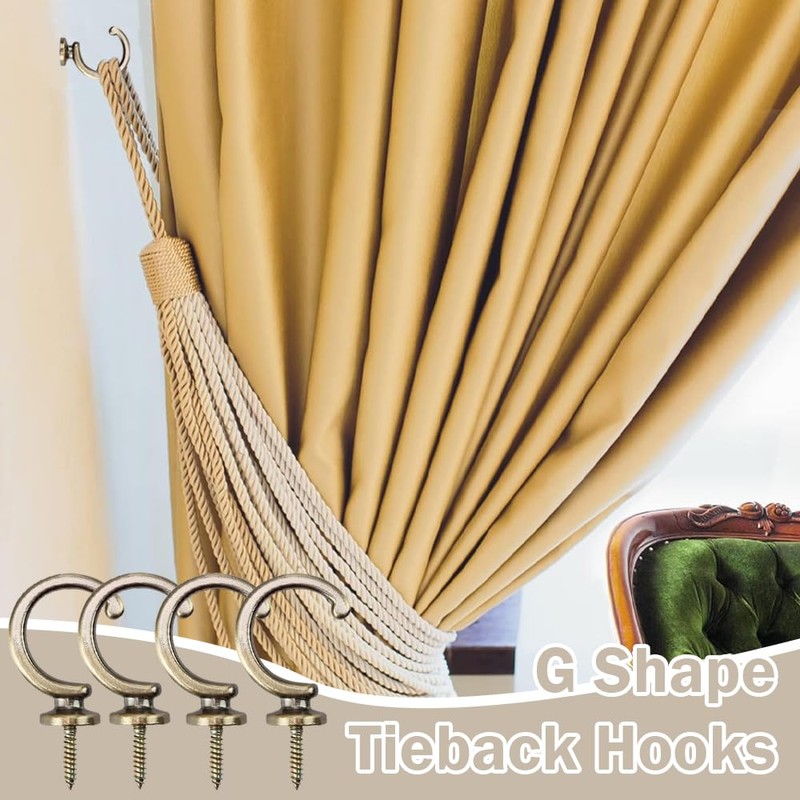 4 PCS Curtain Tie Backs Hooks Vintage Metal Curtain Holdbacks