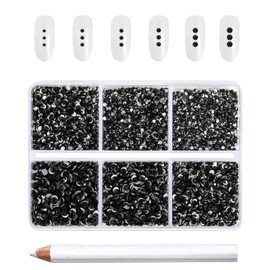 Beadsland 7200pcs Flatback Rhinestones, Clear Rhinestones, Nail Gemstones, Round Crystal Rhinestones for Crafts, Mixed 6 Sizes with Wax Crayon Kit, SS3-SS10, Black