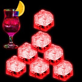 Cubos de hielo iluminados para bebidas, 48 cubos de hielo LED rojos activados con líquido, que brillan en la oscuridad, cubos de hielo impermeables para el hogar, bar, suministros de verano, fiesta,