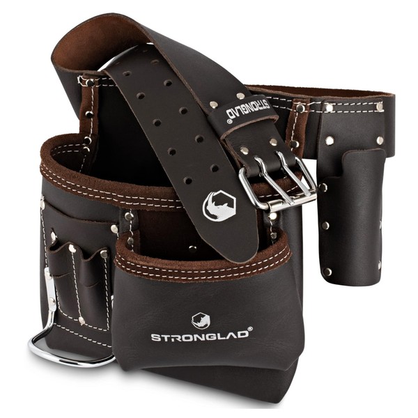 STRONGLAD 5-Pocket Leather Tool Belt, Carpenters Tool Belts, Construction Pouch,