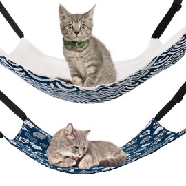 GSrenyu 2 Pack Cat Hammock for Cage, Reversible Pet Cage Cat Hanging Bed with Adjustable Strap, 38x48cm Soft Plush Hanging Hammock for Kitten, Ferret, Rabbit, Chinchilla, Guinea Pig