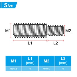 PATIKIL M4 x 0.7 to M5 x 0.8 Double End Threaded Bolt Screw Bolts 10 Pack 304 Stainless Steel Rod Bolt Thread Reducer Adapter for Furniture Hardware 12 mm Long
