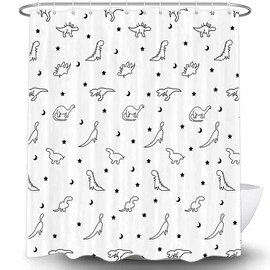 MERCHR Funny Kids Dinosaur Shower Curtain for Bathroom, Cute Black and White Dino Fabric Shower Curtains Set, Boys Restroom Decor Accessories with Hooks 72X72