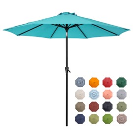 Tempera 9ft Patio Market Outdoor Table Umbrella with Push Button Tilt and Crank,Large Sun Umbrella with Sturdy Pole&Fade resistant canopy,Easy to set, Turquoise
