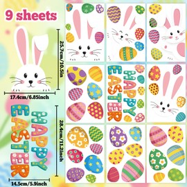 Adurself 9 Sheets Happy Easter Window Clings, Bunny & Colorful Eggs Static Window Stickers, Double-Sided Removable Easter Window Decorations for Home, Store, Office