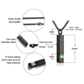 YOUFENG Urn Necklaces for Ashes Birthstone Cube Urns for Human Ashes Memorial Cremation Urn Locket Keepsake Ashes Jewelry