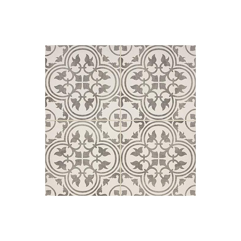 12x12 Flora Gray White Encaustic Ceramic Tile (one Piece)