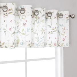 OWENIE Printed Floral Valances for Windows, Light Filtering Linen Blend Textured Small Curtains for Kitchen Bedroom Living Room Basement, Grommet Half Curtains for Windows, Each 38" Wx14 L, 2 PCS