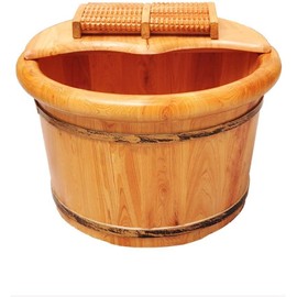 Wooden Barrel Foot Spa, Cedar Wood Foot Tub, Wooden Foot Barrel Spa Massager Bath Bucket, Wooden Foot Basin, Pedicure Basin for Soaking Feet, Foot Bath Bucket, Wooden Foot Tub, Solid with Lid (H Warm