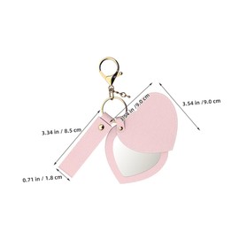 PACKOVE Heart Shaped PU Makeup Mirror Keychain Portable 360° Rotating Folding Hand Mirror for Girls Compact Travel with Keyring Pendant