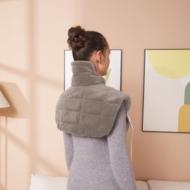 2024 Ruqiji 19" x 24" Super Soft Microfiber Weighted Neck&Shoulder Heating Pad, 2.5lbs with 12 Temperature Settings&4 Optional Heating Time Settings with Countdown Display(Light Tan)