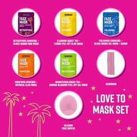 Freeman 14 Piece Love To Mask Variety Pack, Facial Masks For All Skin Types, Hydrate, Detoxify, & Clear Skin, Exfoliating Scrub, Bonus Headband and Bu