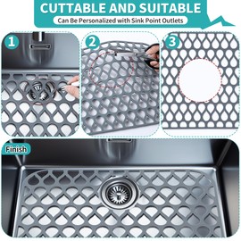 Dunkive 3 Pack Sink Mat and Sink Saddle Set, Sink Protectors for Kitchen Sink, Non Slip Silicone Sink Mat Dishwasher Safe, Protect Double Sink from Stains, Damage, Scratches (Cuttable)