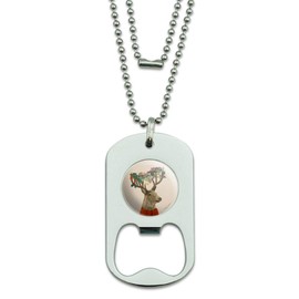 GRAPHICS & MORE Christmas Tartan Deer and Holly Antlers Military Dog Tag Bottle Opener Pendant