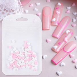 100PCS Heart Nail Charms Pink White 3D Love Charms for Nail Art Design Resin Flatback Hearts Nail Stud Cute Kawaii Pretty Nail Bow Charms Decoration for Women's Manicure DIY Nail Supplies