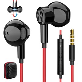 Earphones, Wired Microphone Included, 0.1 inch (3.5 mm) Jack, Magnetic, Supports AQUOS Sense7, Wish2, Redmi 12C, Compatible with OPPO Reno9A, Remote Control, Phone Compatible, Earphones, PC, Telework,