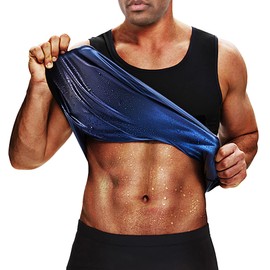 BODYSUNER Sauna Suit Sweat Vest Workout Tank Top for Men Compression Workout Weighted Vest Blue,L/XL