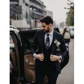 DiBanGu Extra Long Black Silver Floral Ties for Men Big and Tall, Classic 63 inch Long Necktie and Pocket Suqare Cufflinks Set Formal