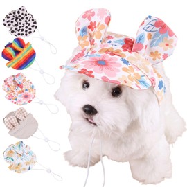 Dog Baseball Cap,Dog Sun Hats with Ear Holes for Small Medium Dogs,Outdoor Adjustable Drawstring Visor Hat for Dogs Girls Boys All Season_M(Pink Flower)