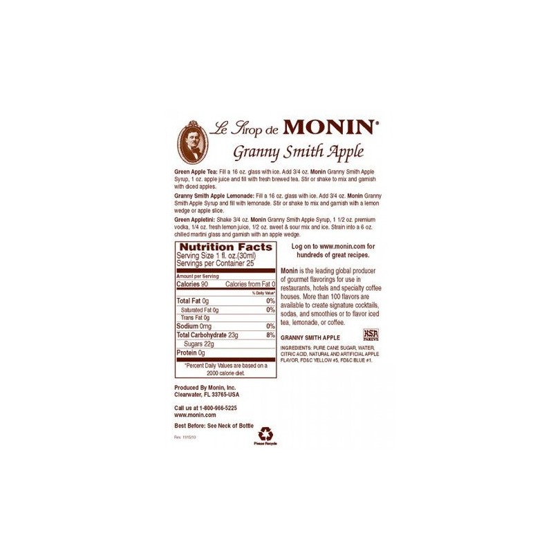 Monin Flavored Syrup, Granny Smith Apple, 33.8-Ounce Plastic Bottle (1
