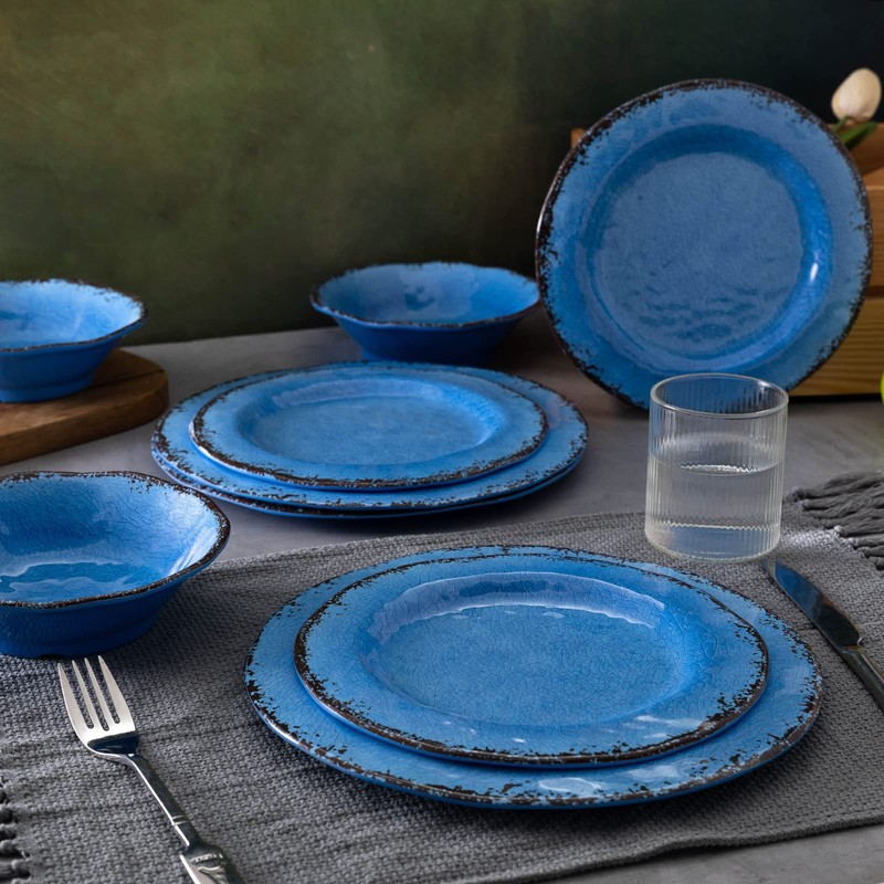 LEHAHA 12 Piece Melamine Dinnerware Set BPA Free Farmhouse Outdoor