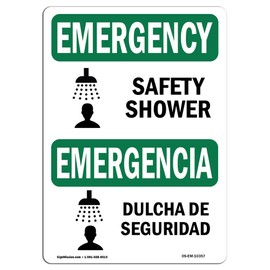 OSHA Emergency Sign - Safety Shower with Symbol Bilingual | Aluminum Sign | Protect Your Business, Work Site, Warehouse & Shop Area | Made in The USA