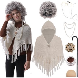 EBYTOP Old Lady Costume for Kids 100 Days of School Costume for Girls 100th Day Grandma Dress Up,Set1