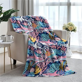 Shark Ocean Pink Blankets for Couch Sofa Bed Throw Blanket Super Soft Lightweight Warm Gift for Women Men Kids Indoor Home Decor 40X50in
